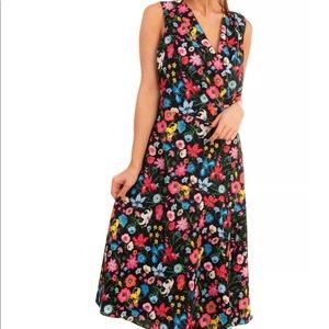 Black Floral Sleeveless V-Neck Midi Dress